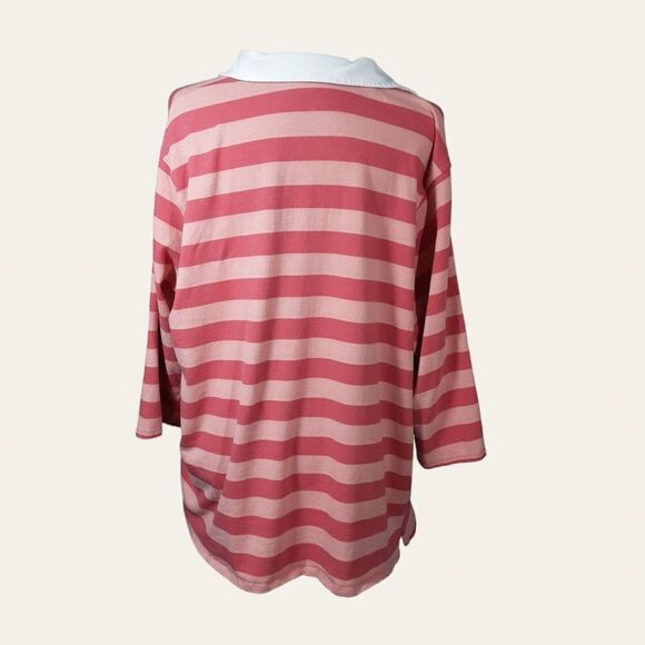 MOTHERHOOD MATERNITY Tee Striped Rugby Reddish Pink White Cotton size 3X‎ - Picture 3 of 13